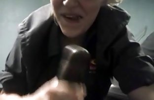 Seductive blonde jerks off shaved pussy before hot sex with a guy